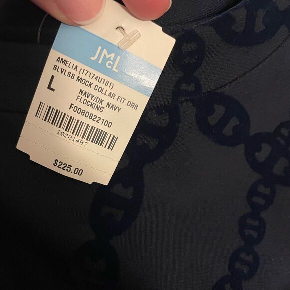 J. McLaughlin Amelia Dress NWT Navy Flocking Print Blue Size Large - Picture 7 of 12